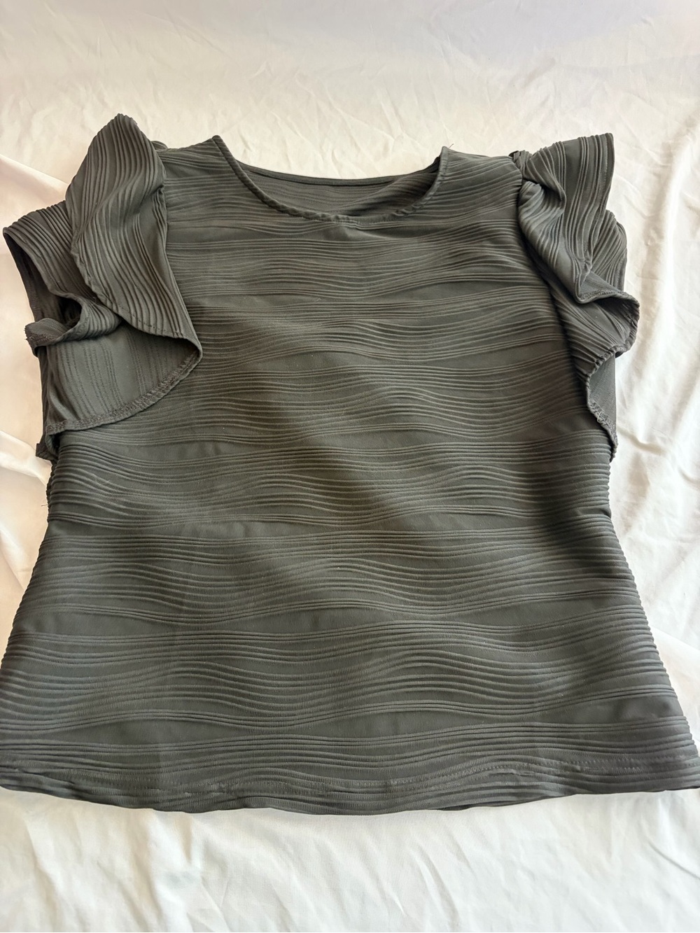 Women's Ruffle Sleeve Textured Top - Olive Green